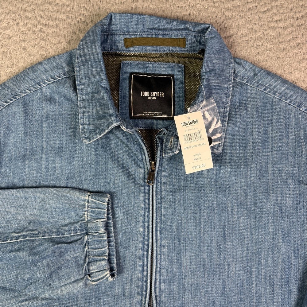 Todd Snyder Denim Club Jacket Mens M Blue Jean Full Zip Chinstrap Bomber NEW
